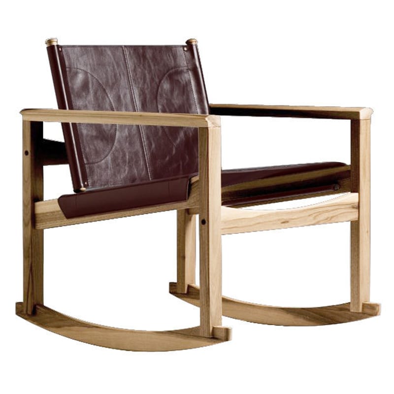 Mobilier - Fauteuils - Rocking chair Peglev cuir marron bois naturel - Objekto - Structure chêne huilé  / Housse cuir Cognac - Chêne, Cuir