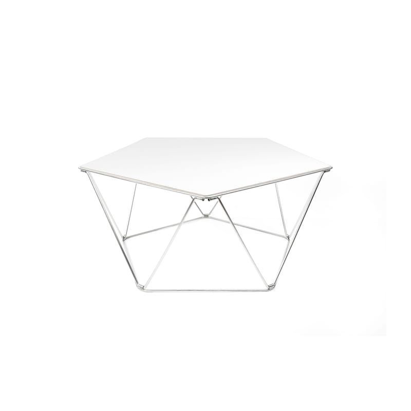 Mobilier - Tables basses - Table basse Penta bois blanc / Design 1970 - 82 x 88 x H 39 cm - Compagnie - Blanc / Acier - Acier inoxydable électropoli, Contreplaqué recouvert de stratifié
