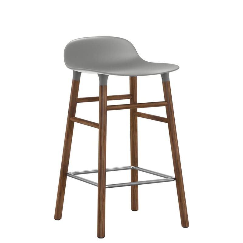 Furniture - Bar Stools - Form Bar stool plastic material grey natural wood H 65 cm / Walnut leg - Normann Copenhagen - Grey /  walnut - Polypropylene, Walnut