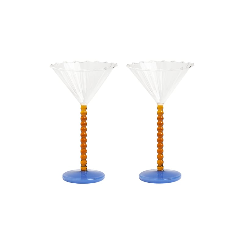 Table et cuisine - Verres  - Coupe à champagne Perle verre multicolore / Set de 2 - 15 cl - & klevering - Ambre & bleu - Verre