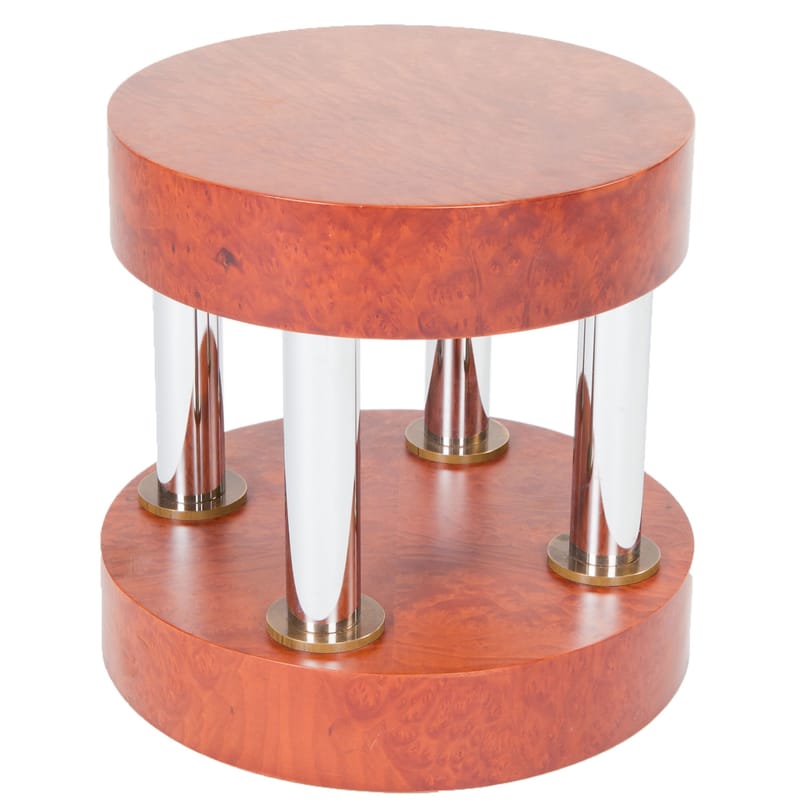 Furniture - Coffee Tables - Hyatt End table metal brown natural wood - Memphis Milano - Brown / White legs - Chromed metal, Walnut burl plated wood