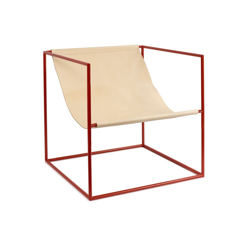 Mobilier - Fauteuils - Fauteuil Solo Seat cuir beige - valerie objects - Cuir beige / Structure rouge - Acier, Cuir