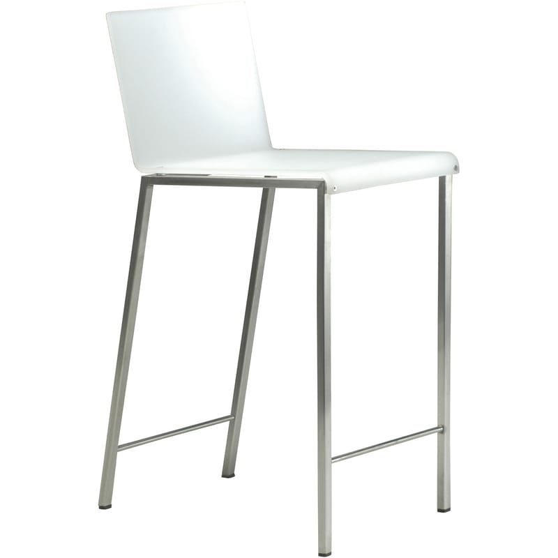 Mobilier - Tabourets de bar - Chaise de bar Bianco métal plastique blanc Mat / H 64 cm - Zeus - Blanc mat / Pieds acier - H assise 64 cm - Acier sablé, Résine acrylique