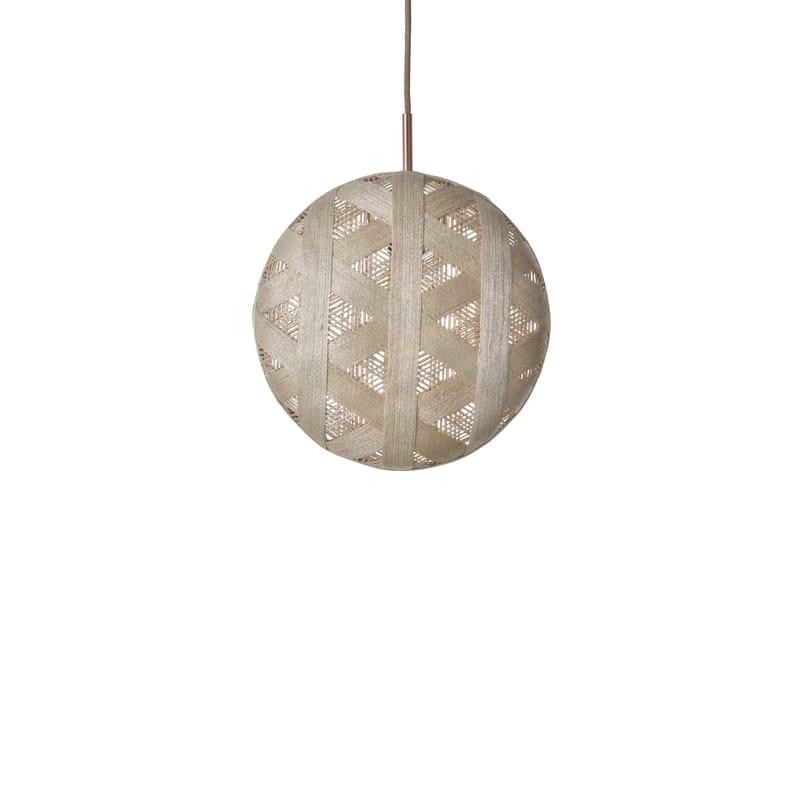 Illuminazione - Lampadari - Sospensione Chanpen Hexagon tessuto beige / Ø  26 cm - Forestier - Beige / Motivi triangoli - Tessuto in abaca