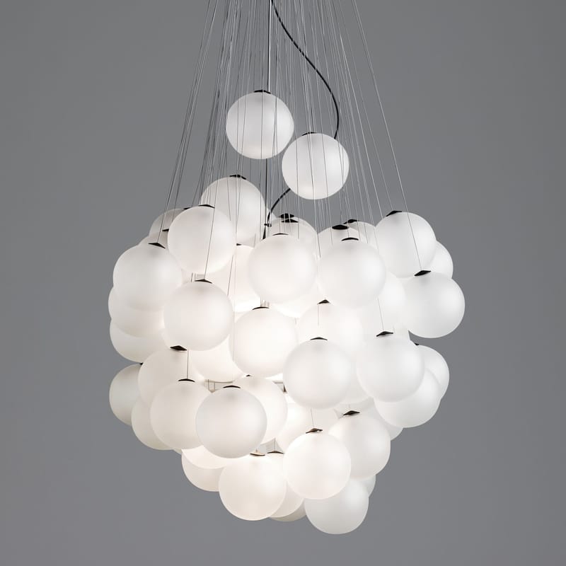 Luminaire - Suspensions - Suspension Stochastic métal verre blanc LED / 48 éléments - Ø 40 cm - Luceplan - Blanc satiné - Acier, Aluminium, Verre