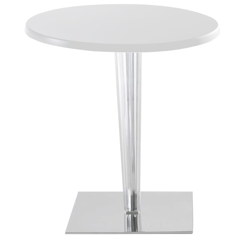 Mobilier - Tables - Table ronde Top Top plastique blanc / Laquée - Ø 70 cm - Kartell - Blanc/ pied carré - Aluminium, PMMA, Polyester laqué
