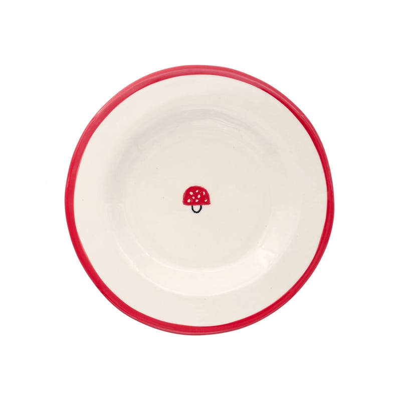 Table et cuisine - Assiettes - Assiette à dessert Mushroom céramique rouge / Ø 20 cm - Peint à la main - LAETITIA ROUGET - Mushroom / Rouge - Grès