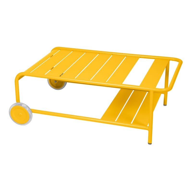 Furniture - Coffee Tables - Luxembourg Coffee table metal yellow / With wheels 105 x 65 cm - Fermob - Honey - Aluminium