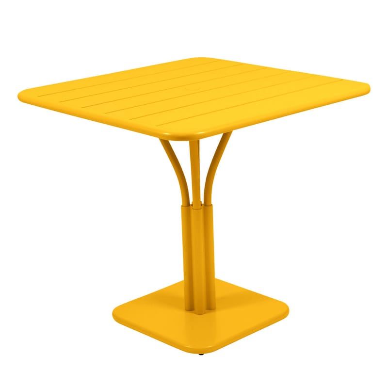 Jardin - Tables de jardin - Table carrée Luxembourg métal jaune / 80 x 80 cm - Pied central - Fermob - Miel texturé - Aluminium laqué