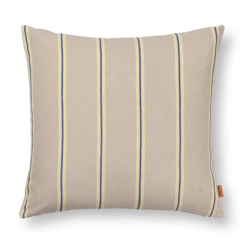 Décoration - Coussins - Coussin Grand tissu beige / Lin & coton - 50 x 50 cm - Ferm Living - Gris-beige / Jaune / Bleu -  Duvet,  Plumes, Coton, Lin