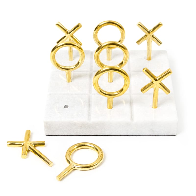 Accessories - Games and leisure - Tic Tac Toe Noughts and Crosses game stone white gold metal / Marble and brass - Jonathan Adler - White & brass - Marble, Polished brass