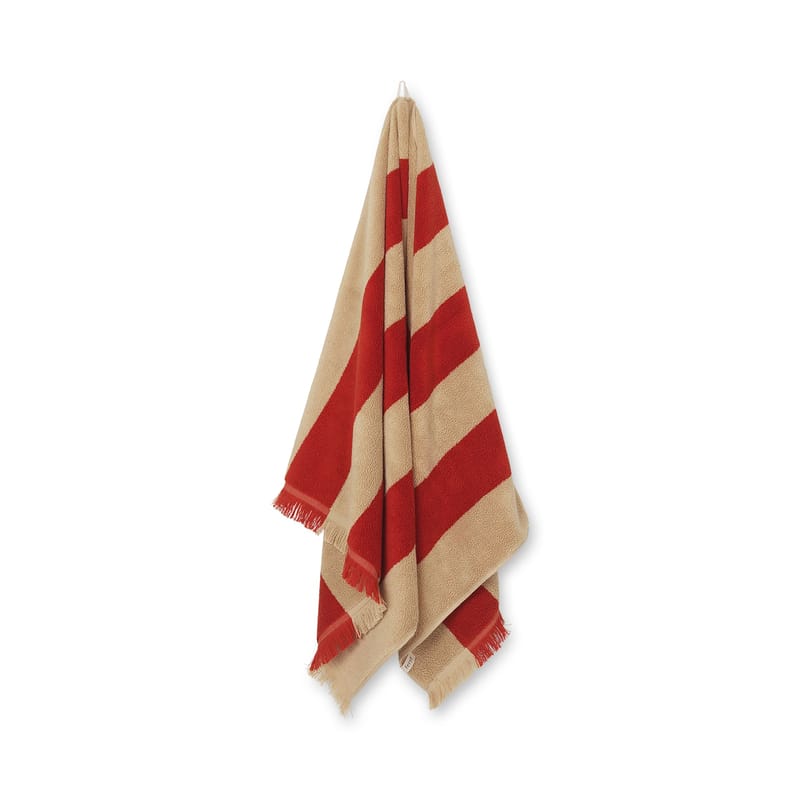 Tendances - Petits prix - Serviette de bain Alee tissu rouge marron / 70 x 140 cm - Ferm Living - Camel clair / Rouge - Coton biologique