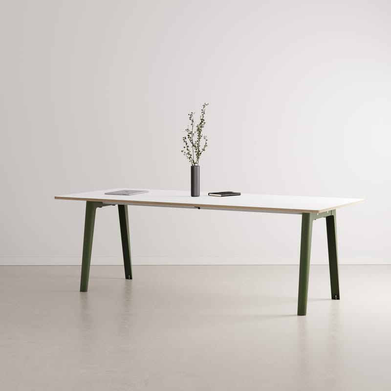 Mobilier - Tables - Table rectangulaire New Modern  / 220 x 95 cm - Stratifié / 10 à 12 personnes - TIPTOE - Vert Romarin / Plateau blanc - Acier thermolaqué, Stratifié