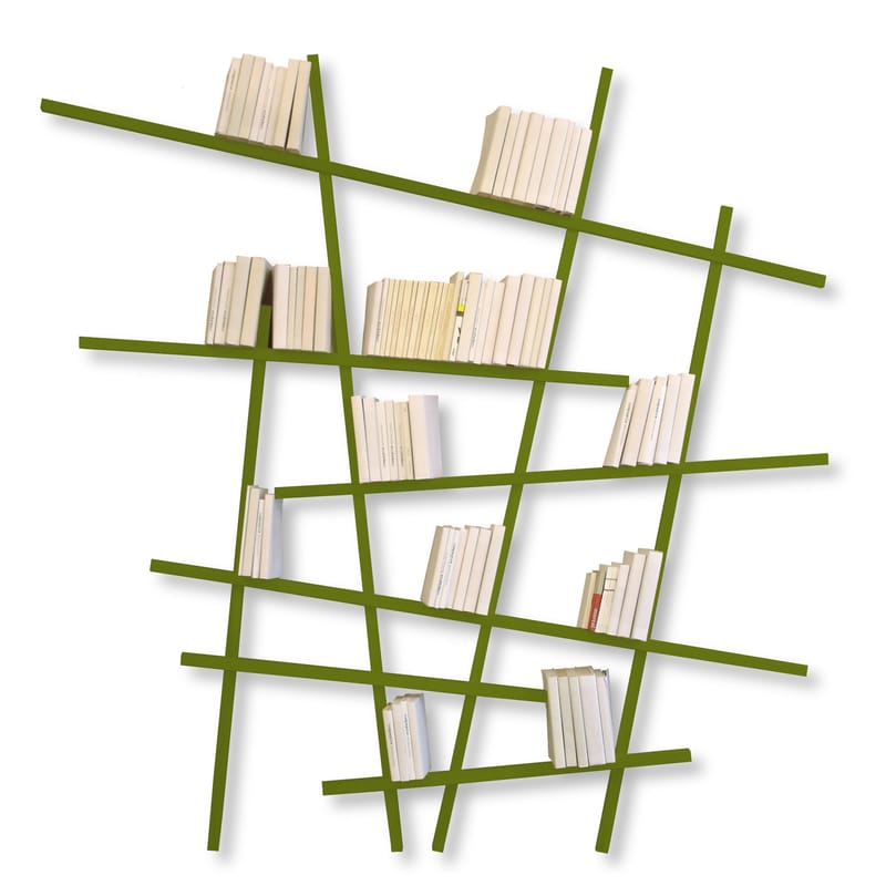 Mobilier - Etagères & bibliothèques - Bibliothèque Mikado Large bois vert / L 215 x H 220 cm - Compagnie - Kaki - Hêtre laqué