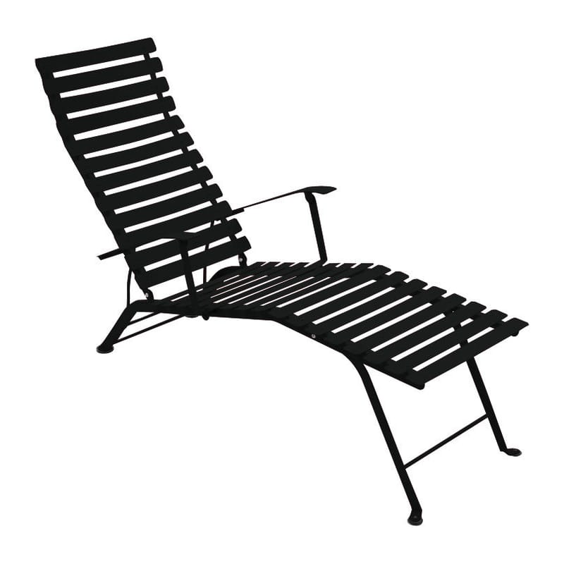 Jardin - Bains de soleil, chaises longues et hamacs - Chaise longue pliable inclinable Bistro métal noir / Accoudoirs - Fermob - Réglisse - Acier laqué