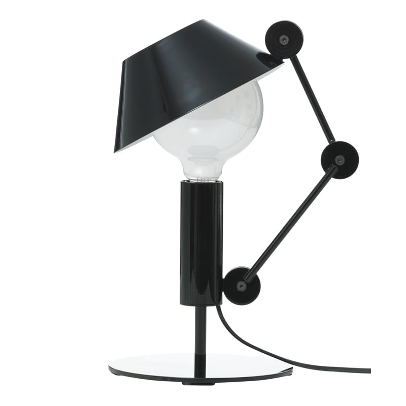 Luminaire - Lampes de table - Lampe de table Mr. Light short métal noir - Nemo - H 36 cm - Noir brillant / Intérieur diffuseur blanc brillant - Métal