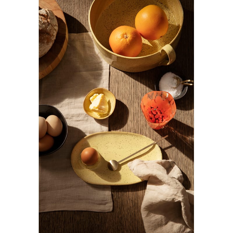 Flow Plate ceramic yellow With built in egg cup 23 x 14 cm Ferm Living