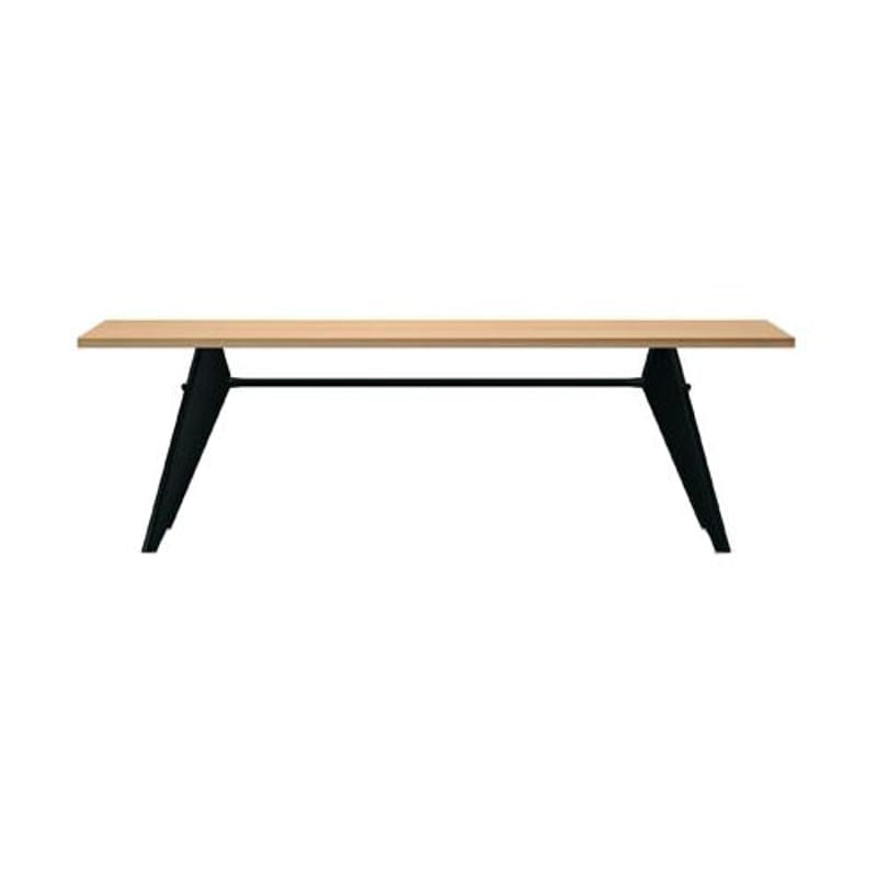 Trends - Over a meal - EM Table Rectangular table natural wood / 240 x 90 cm - By Jean Prouvé, 1950 - Vitra - Natural oak / Black base - Epoxy lacquered steel, Oiled solid oak