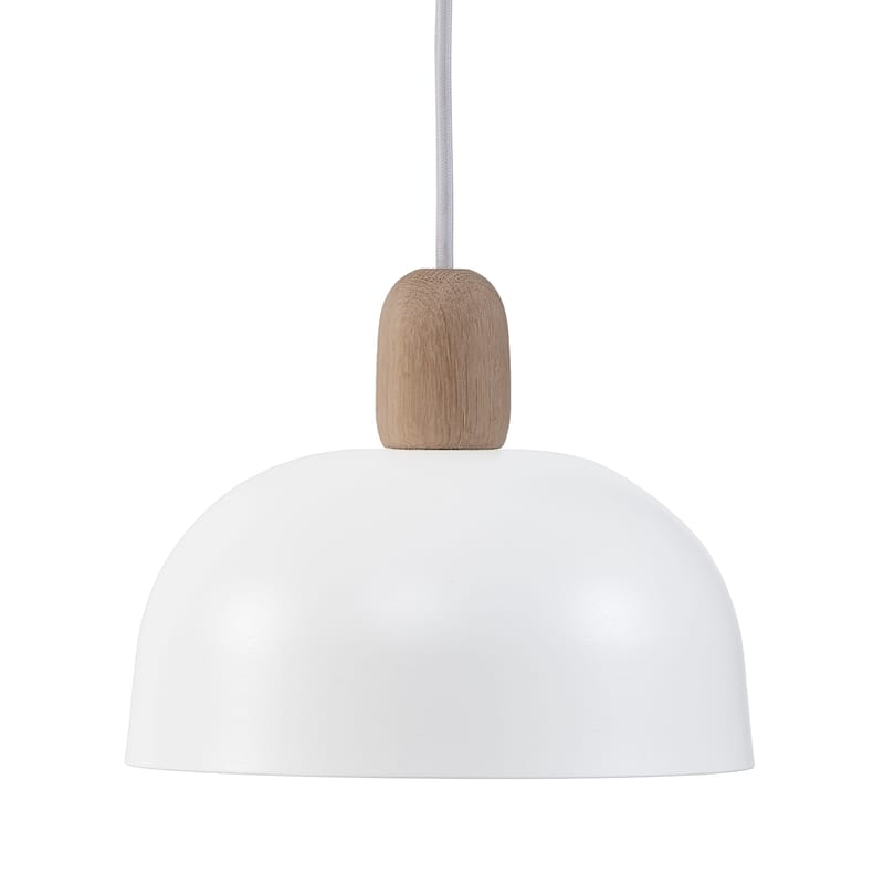 Luminaire - Suspensions - Suspension Nina métal bois blanc / Ø 23 cm - Chêne - Hartô - Blanc & chêne - Chêne massif, Métal laqué