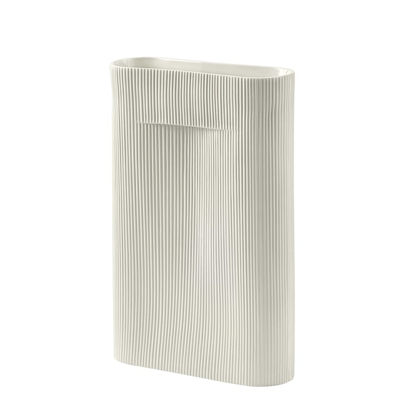 Décoration - Vases - Vase Ridge Large céramique blanc / H 48 cm - Muuto - Blanc cassé - Faïence
