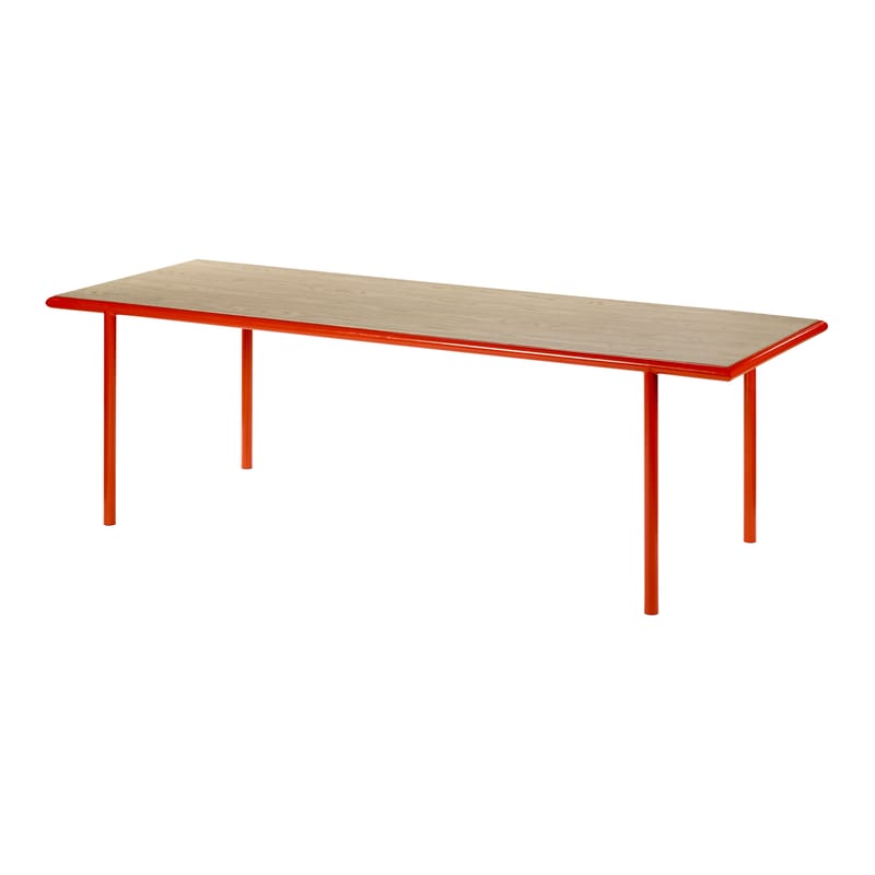 Mobilier - Tables - Table rectangulaire Wooden rouge bois naturel / 240 x 85 cm - Chêne & acier - valerie objects - Rouge / Chêne - Acier, Chêne