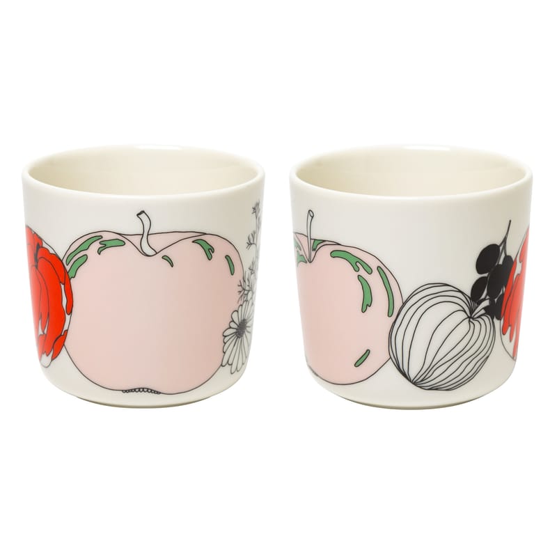 Table et cuisine - Tasses et mugs - Tasse à café Tarhuri céramique blanc rouge vert / Sans anse - Set de 2 - Marimekko - Tarhuri / Blanc, rouge, vert - Grès