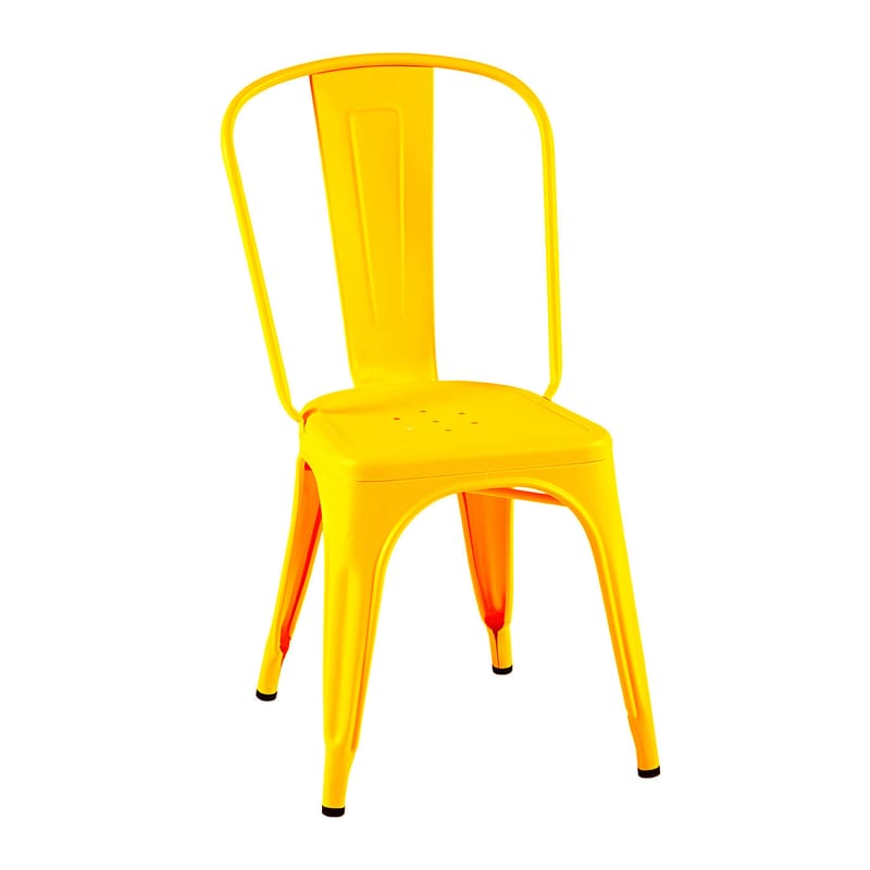 Mobilier - Chaises, fauteuils de salle à manger - Chaise empilable A Outdoor métal jaune / Inox Couleur - Pour l\'extérieur - Tolix - Citron (mat fine texture) - Acier inoxydable laqué