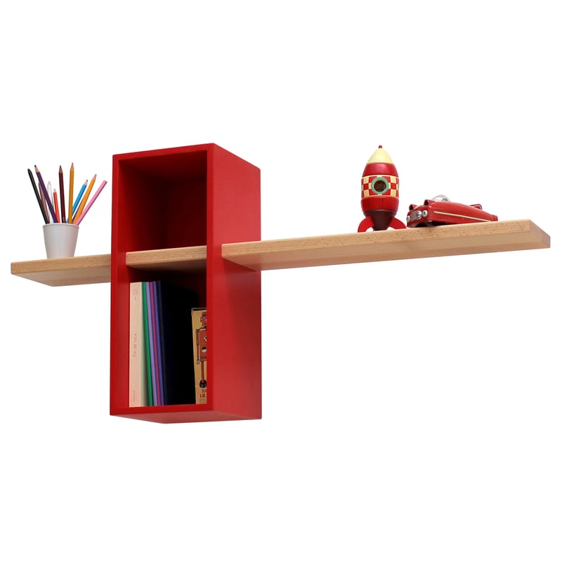 Mobilier - Etagères & bibliothèques - Etagère Max bois rouge / Simple - 1 caisson + 1 étagère - Compagnie - Rouge - Hêtre massif, MDF peint