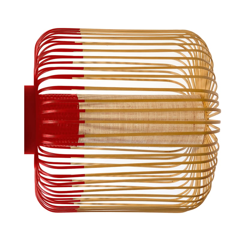 Luminaire - Appliques - Applique Bamboo light M tissu rouge bois naturel / Plafonnier - Ø 45 x H 40 cm - Forestier - Rouge / Naturel - Bambou naturel, Tissu