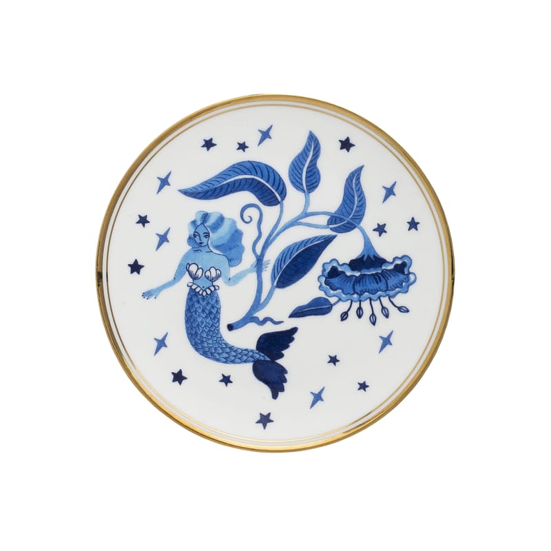 Table et cuisine - Assiettes - Assiette à dessert Siren céramique blanc bleu / Ø 15 cm - Bitossi Home - Siren - Porcelaine
