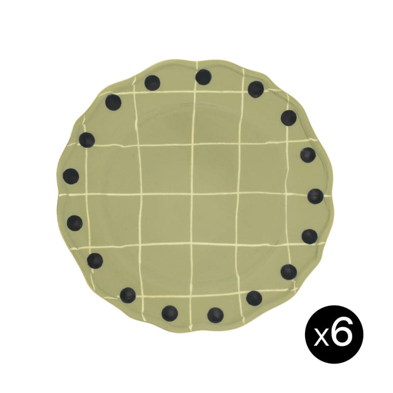 Table et cuisine - Assiettes - Assiette Quadri céramique vert / Set de 6 - Ø 27 cm / Peint à la main - Bitossi Home - Vert / Pois vert foncé - Porcelaine