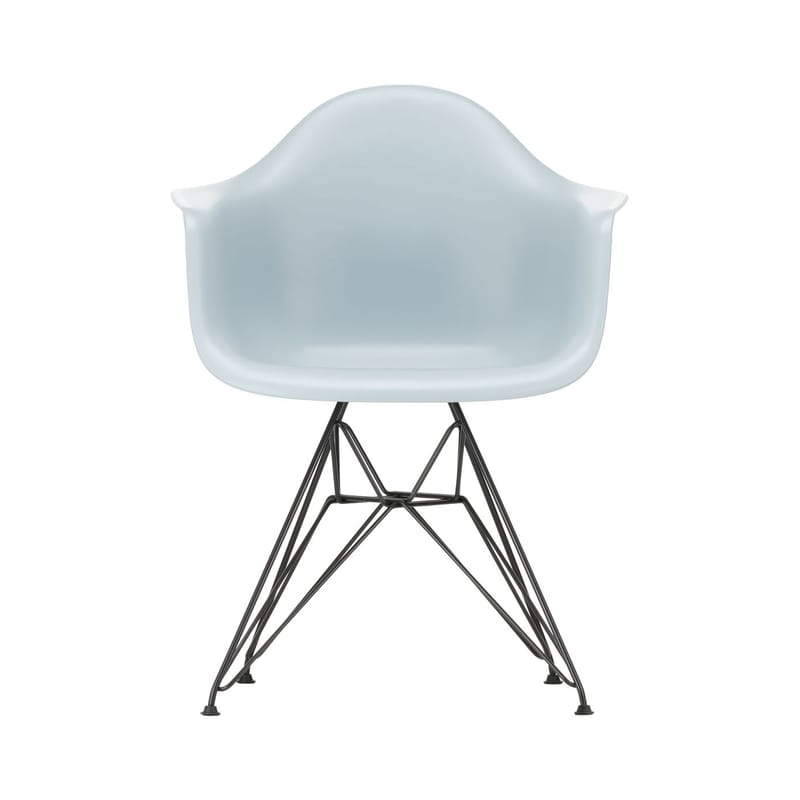 Mobilier - Chaises, fauteuils de salle à manger - Fauteuil DAR - Eames Plastic Armchair plastique bleu gris / (1950) - Pieds noirs - Vitra - Gris bleuté / Pieds noirs - Acier laqué époxy, Polypropylène