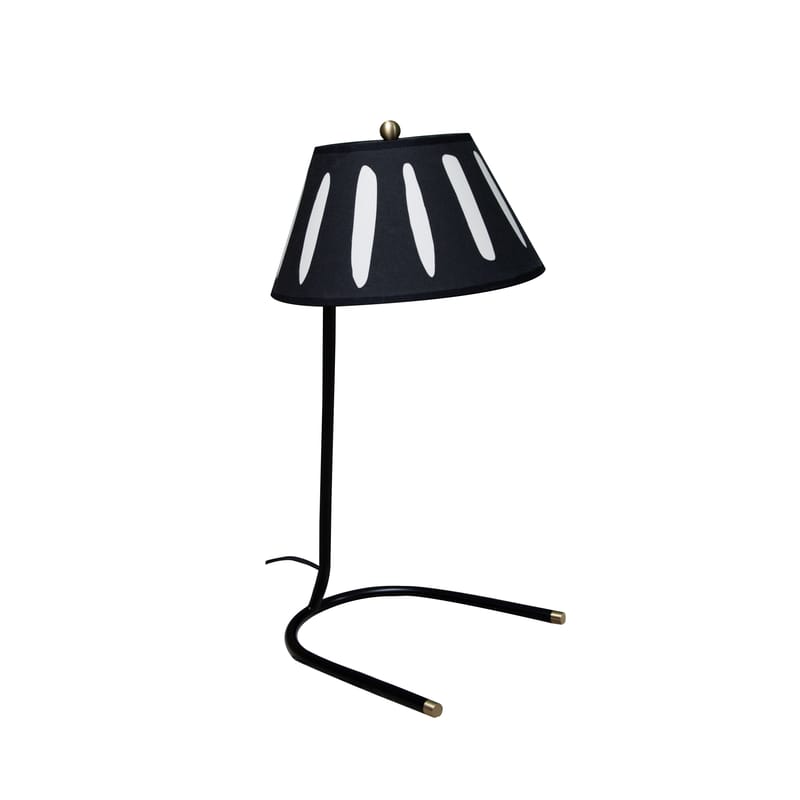 Luminaire - Lampes de table - Lampe de table Charly tissu noir / H 45 cm - Coton sérigraphié - Maison Sarah Lavoine - Noir / Motif beige - Acier laqué, Percale de coton sérigraphiée