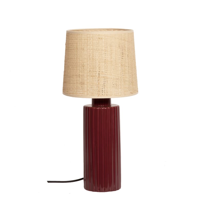 Lighting - Table Lamps - Portofino Table lamp textile ceramic red beige / Raffia & ceramic - Maison Sarah Lavoine - Pepper - Fluted ceramic, Raffia