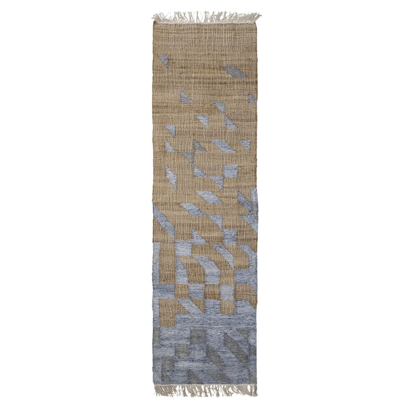 Décoration - Tapis - Tapis Vikka  bleu / 245 x 75 cm - Bloomingville - Bleu & sable - Jute, Laine
