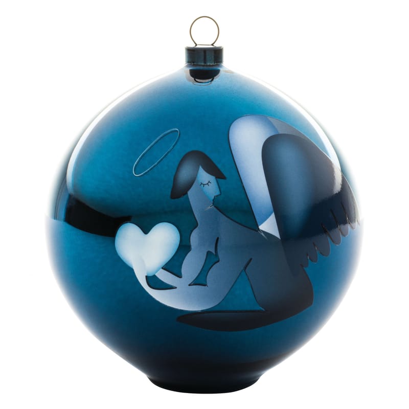 La boutique de Noël - Noël à tout prix - Boule de Noël Blue christmas verre bleu - Alessi - Ange - Verre soufflé décoré à la main