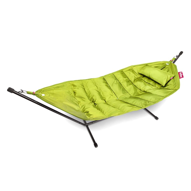 Outdoor - Sun Loungers & Hammocks - Headdemock Deluxe Hammock with stand metal textile green with cushion and protection case - Fatboy - Green lemon - Epoxy lacquered steel, Polyester