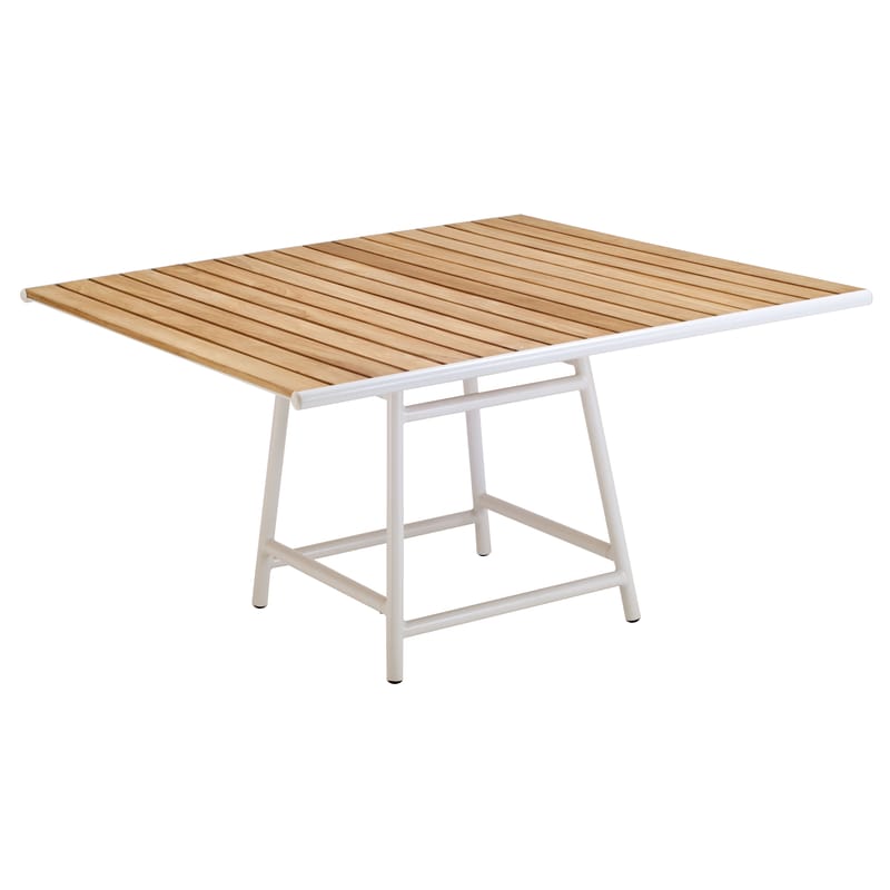 Jardin - Tables de jardin - Table carrée Pilotis bois naturel / 135 x 135 cm -  Teck - Vlaemynck - Teck / Blanc - Aluminium laqué, Teck huilé