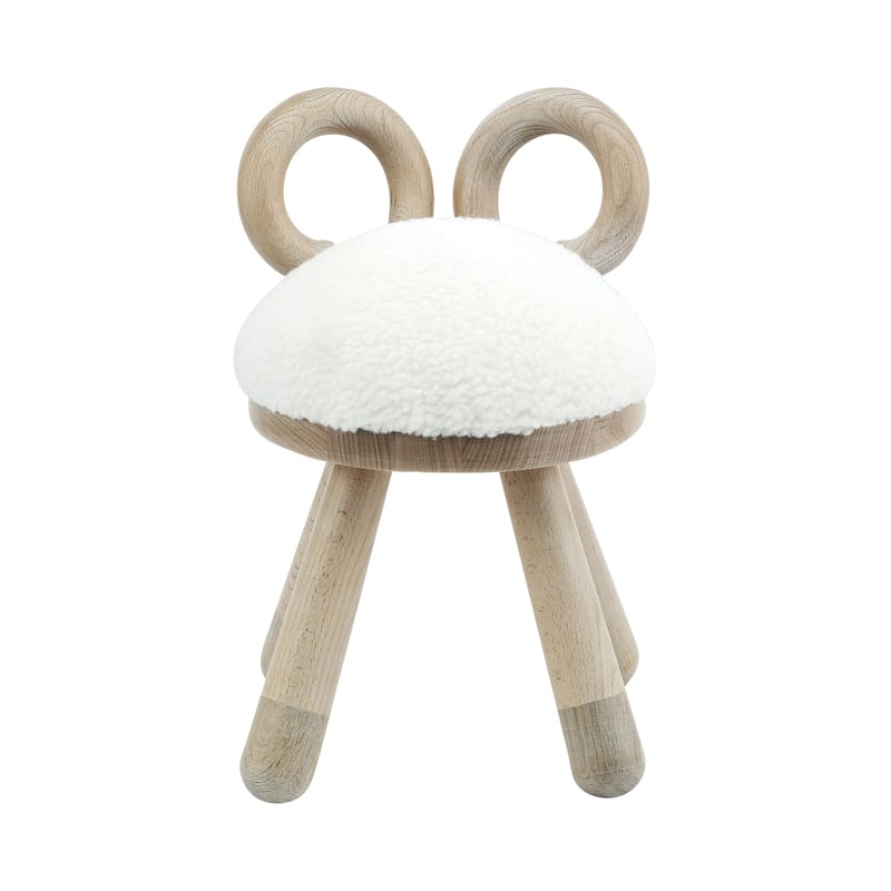 Mobilier - Mobilier Kids - Chaise enfant Sheep tissu blanc bois naturel / H 39 cm - EO - Mouton - Chêne massif, Fourrure synthétique, Hêtre massif, Mousse