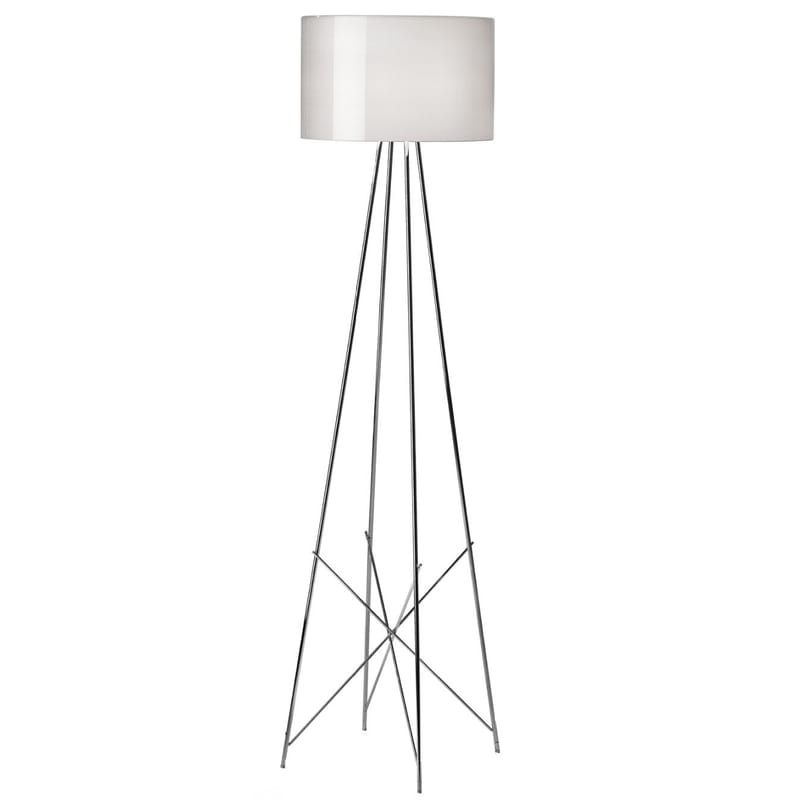 Lighting - Floor lamps - Ray F2 Floor lamp metal glass white grey - Flos - Grey glass - Chromed steel, Mouth blown glass