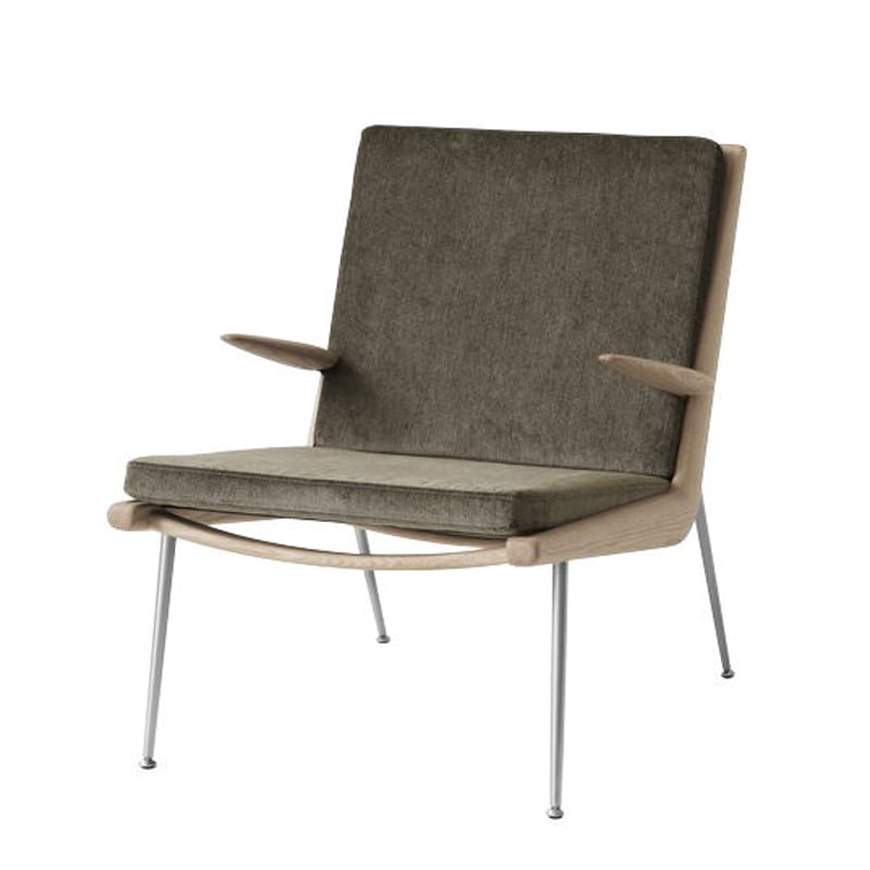 Möbel - Lounge Sessel - Gepolsterter Sessel Boomerang HM2 (1956) textil grün / Mit Armlehnen - Eiche - &tradition - Kakigrün (Duke 004) / Eiche & Stahl - Gewebe, HR-Schaum, massive Eiche, Stahl