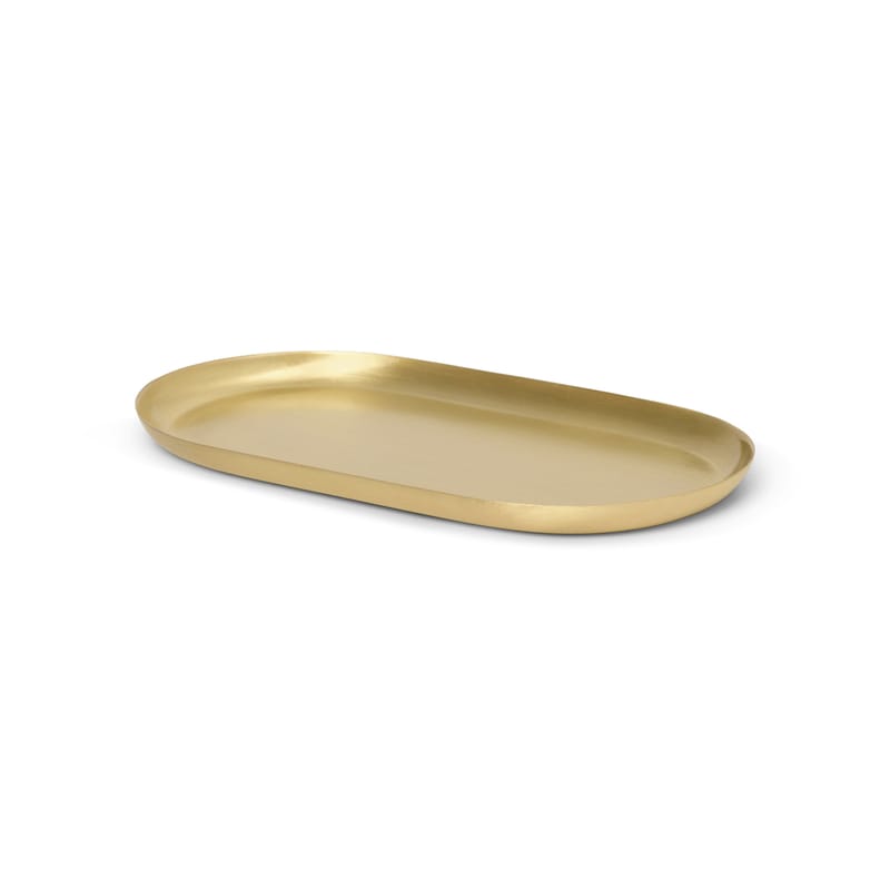 Tavola - Vassoi e piatti da portata - Piano/vassoio Basho oro metallo Oval / Ottone - 17 x 8 cm - Ferm Living - Ovale / Ottone - Ottone laccato