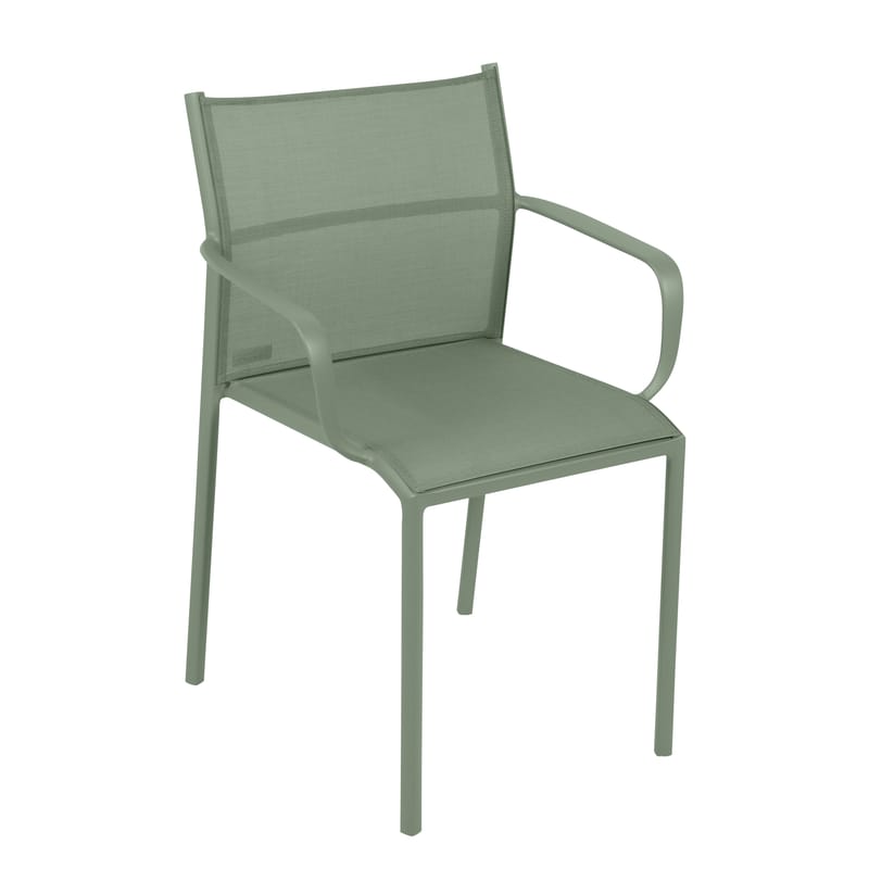 Furniture - Chairs - Cadiz Stackable armchair textile green / Stackable - Canvas - Fermob - Cactus - Batyline® fabric, Lacquered aluminium