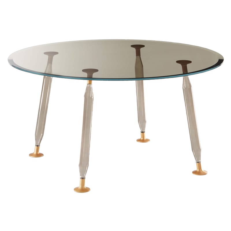 Mobilier - Tables - Table ronde Lady Hio verre gris / Ø 130 cm - Glas Italia - Gris fumé / Cuivre - Aluminium, Verre borosilicate soufflé, Verre extra-clair trempé