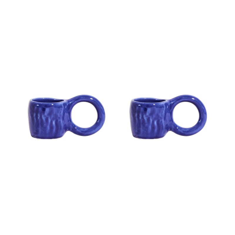 Table et cuisine - Tasses et mugs - Tasse à espresso Donut Small céramique bleu / Ø  6 x H 5,5 cm - Lot de 2 - Petite Friture - Bleu - Faïence émaillée