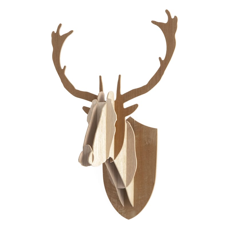 Decoration - Funny & surprising -  Trophy natural wood Deer - H 70 cm / 3 colours - Moustache - H 70 cm - Oak/teak/walnut - Oak, Teak, Walnut