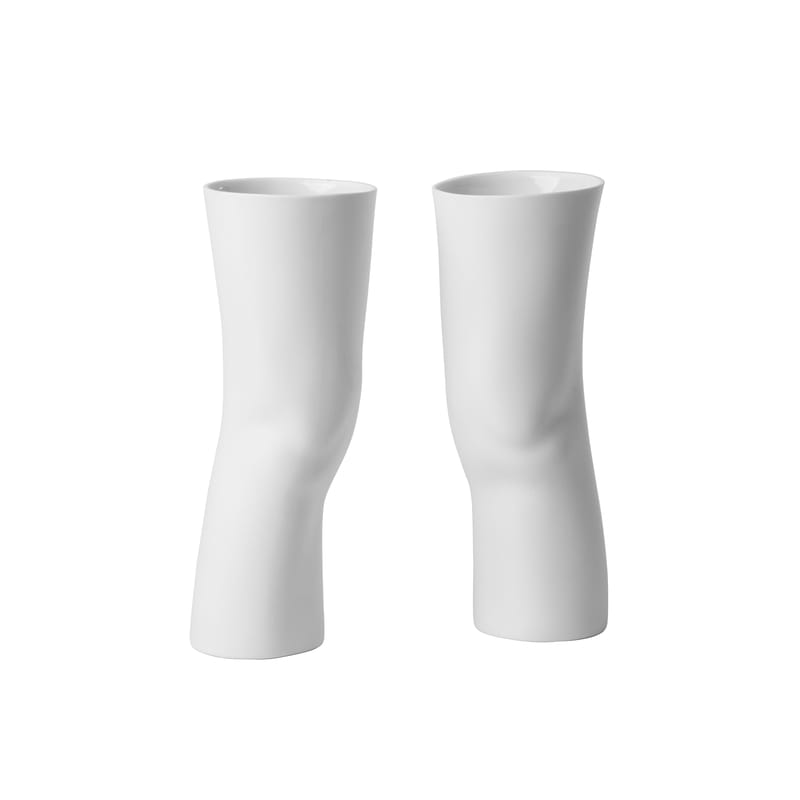 Interni - Vasi - Vaso Elle ceramica bianco / Set di 2 - A forma di gamba / Ø 11 x H 30 cm - Seletti - bianco - Porcellana fine