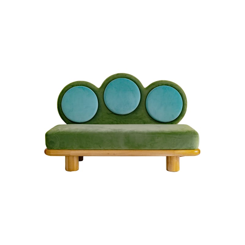 Mobilier - Canapés - Canapé droit  tissu vert / 3 places - L 170 cm - COLORTHERAPIS - Bleu, vert / Chêne - Chêne massif, MDF, Mousse, Velours