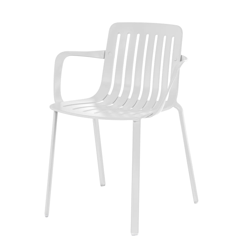 Mobilier - Chaises, fauteuils de salle à manger - Fauteuil empilable Plato métal blanc / Aluminium - Jasper Morrison, 2019 - Magis - Blanc - Aluminium injecté verni, Fonte d\'aluminium vernie
