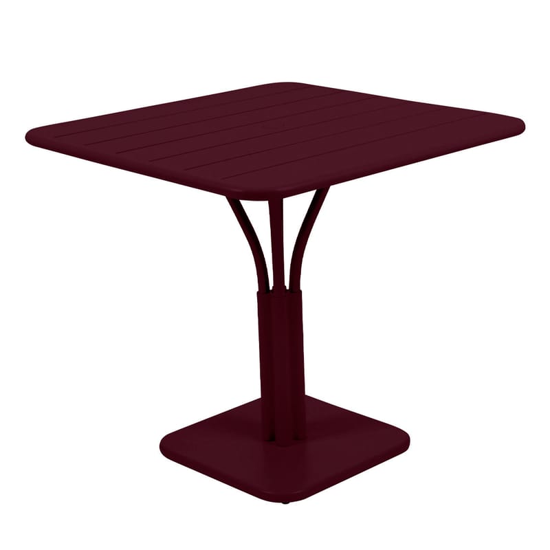 Outdoor - Garden Tables - Luxembourg Square table metal red / 80 x 80 cm - Central leg - Fermob - Black cherry - Lacquered aluminium